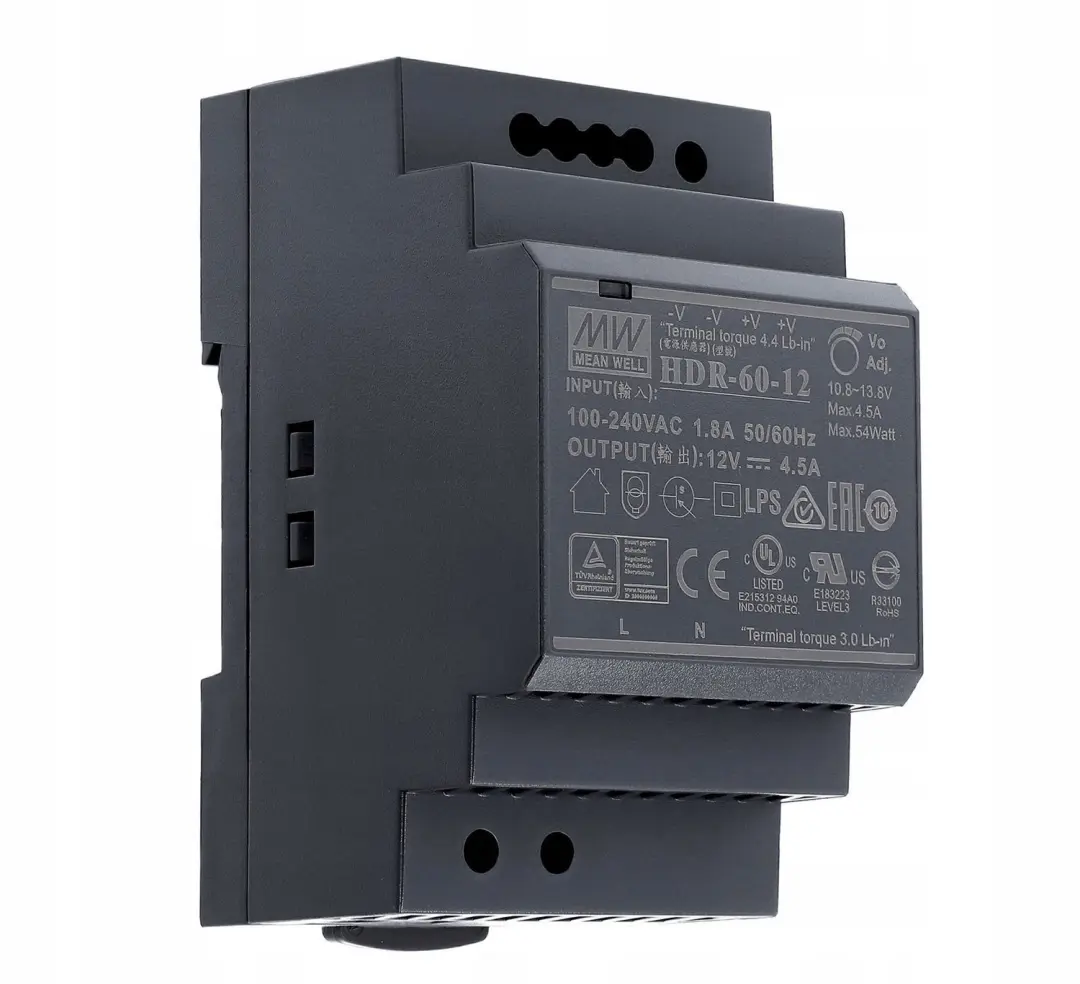 Mean Well HDR-60-12 Industriële Voeding - 60W - 12V 4.5A - afbeelding 2 van 6