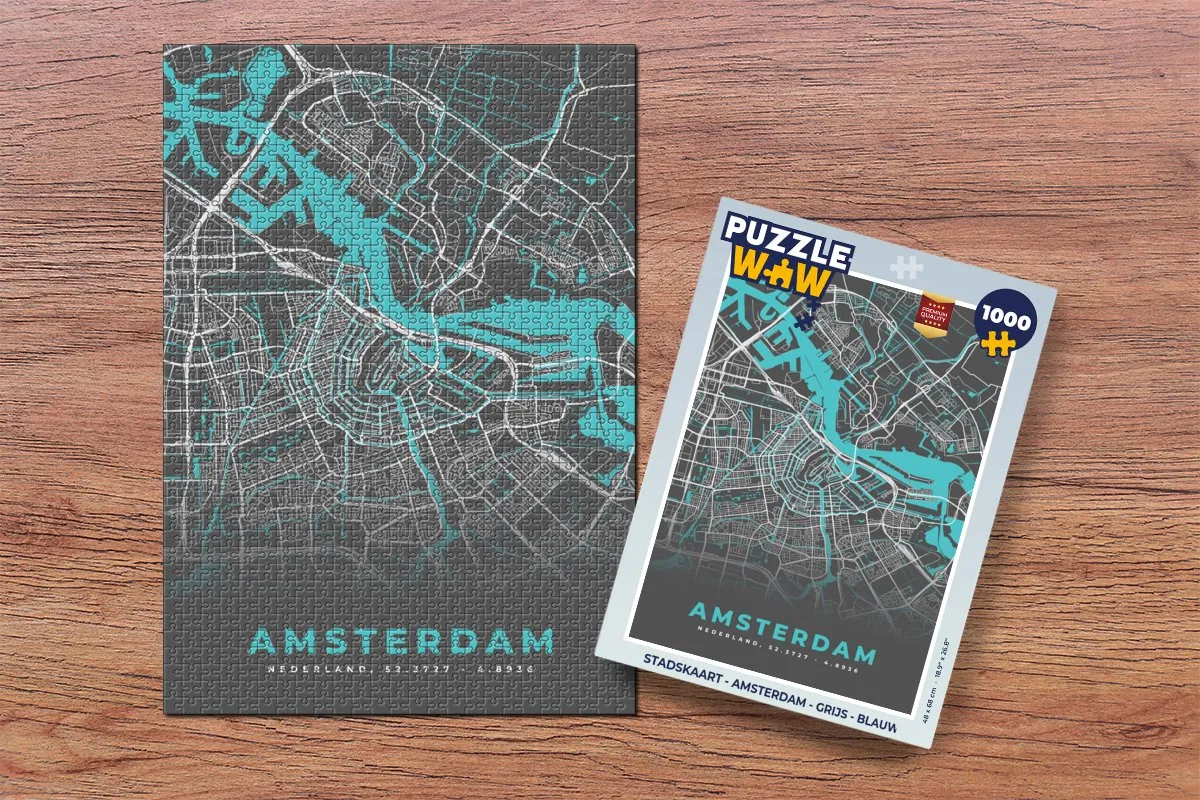 PuzzleWow Amsterdam Legpuzzel 1000 Stuks - Stadskaart Multicolor