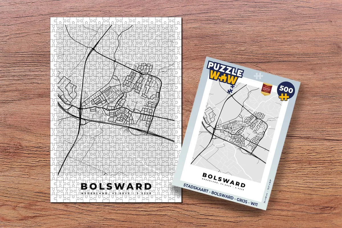PuzzleWow Stadskaart Bolsward Legpuzzel 500 Stuks - Multicolor