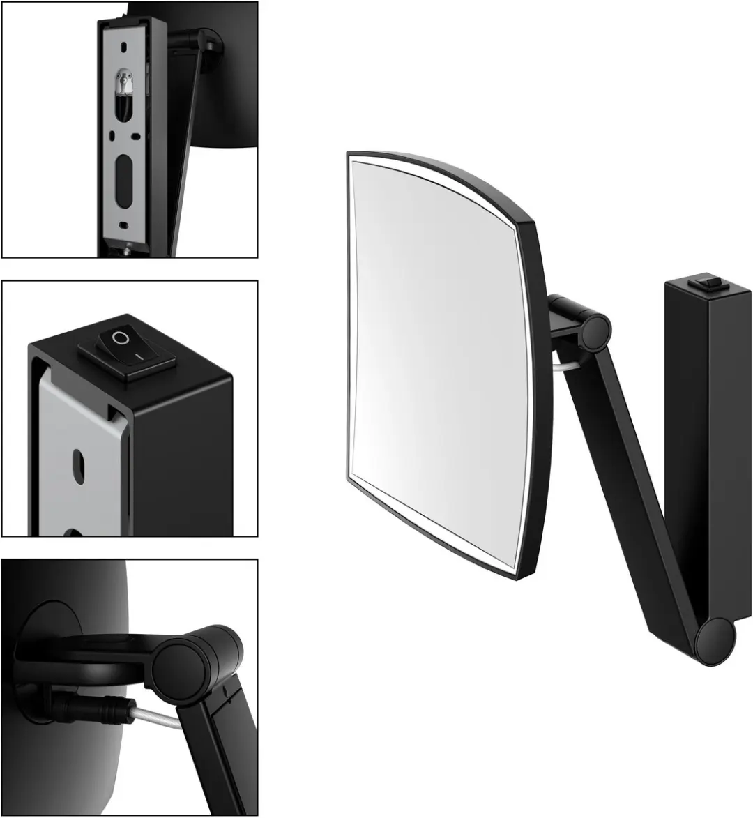 KEUCO Wand-Make-Up-Spiegel met zwenkarm, LED-verlichting, 5-voudige vergroting,