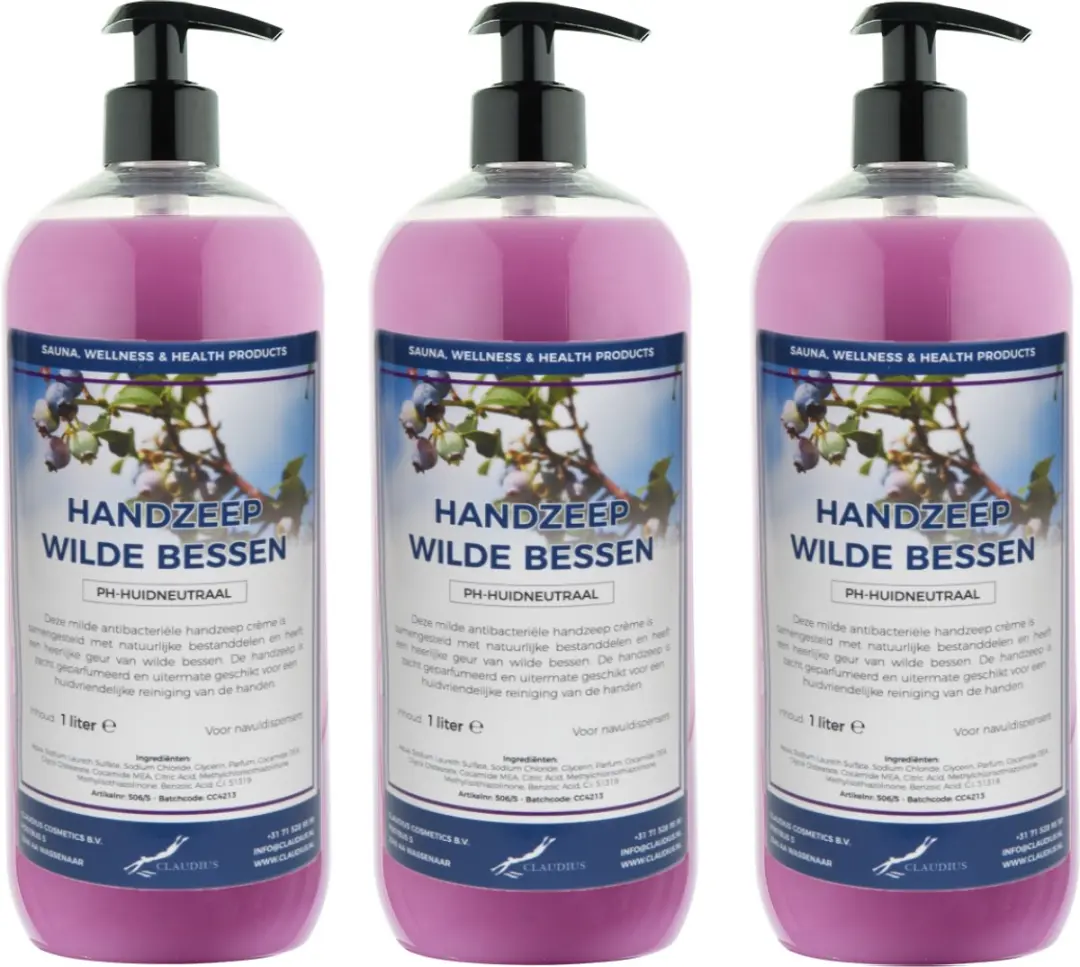 Handzeep Wilde Bessen 1 liter - met gratis pompje - set van 3 stuks - afbeelding 2 van 2