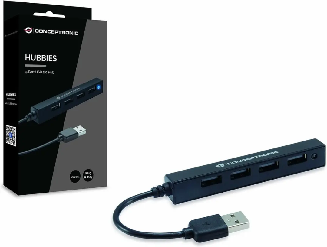 Conceptronic HUBBIES05B USB-hub - 4 poorten USB 2.0 - Zwart - afbeelding 2 van 5