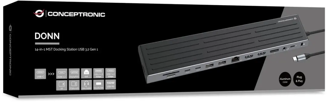 Conceptronic DONN32B USB-C Dockingstation - Zilver/Grijs - afbeelding 4 van 6