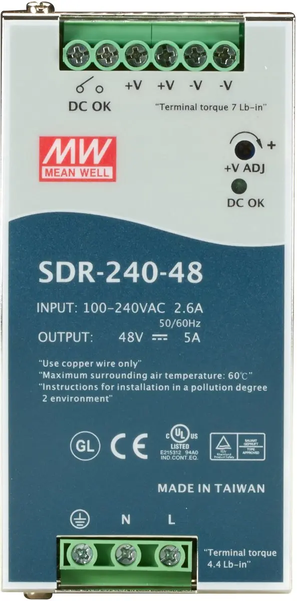 Mean Well SDR-240-48 DIN-rail netvoeding 48 V/DC 5 A 240 W Aantal uitgangen: 1 x