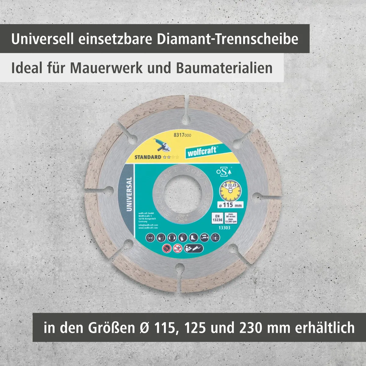 Wolfcraft Diamantdoorslijpschijf 8317000 Ø115mm
