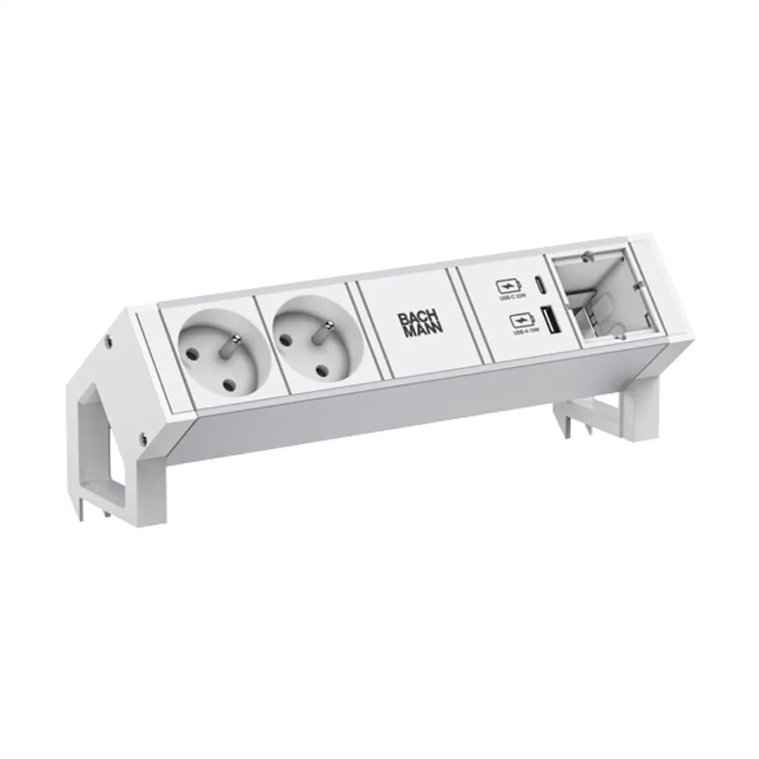 BACHMANN DESK2 ALU WIT 2xUTE 1xCM 1xUSB A/C 22W 0,2m GST18