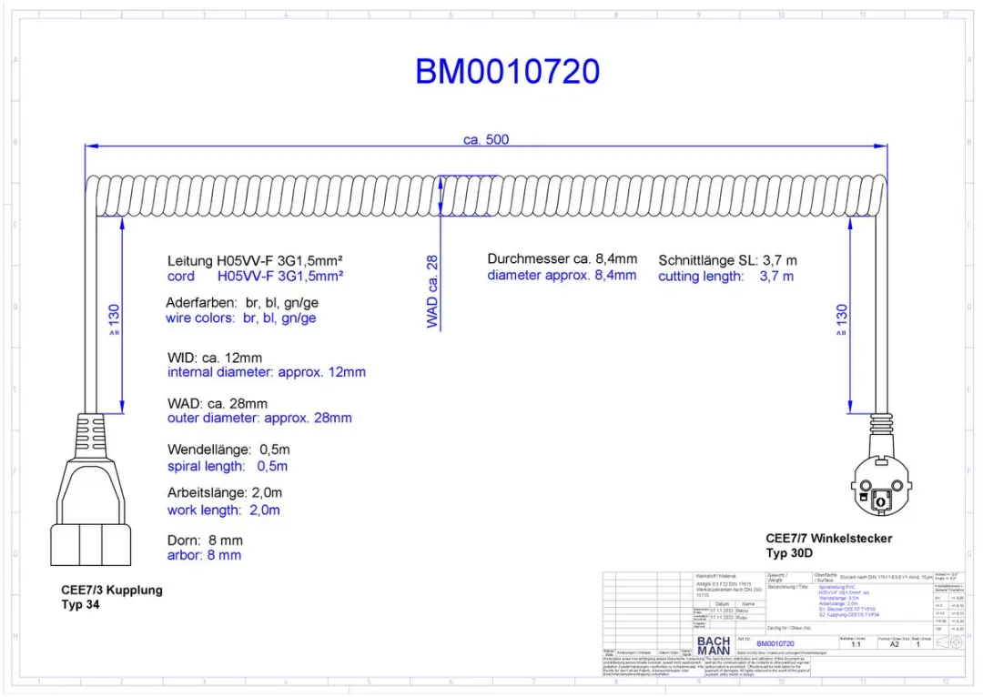 Bachmann Spiraal Verlengkabel BM0010720