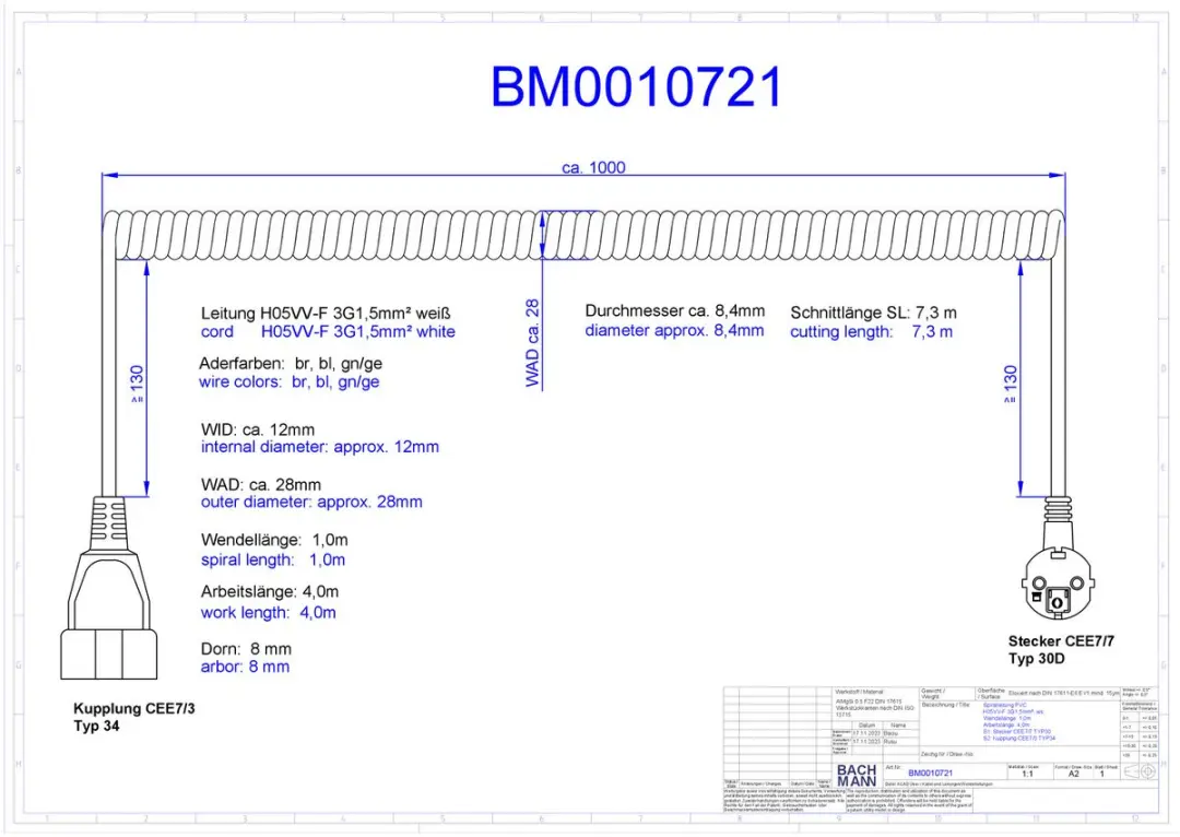 Bachmann BM0010721 Spiraal Verlengkabel 4m