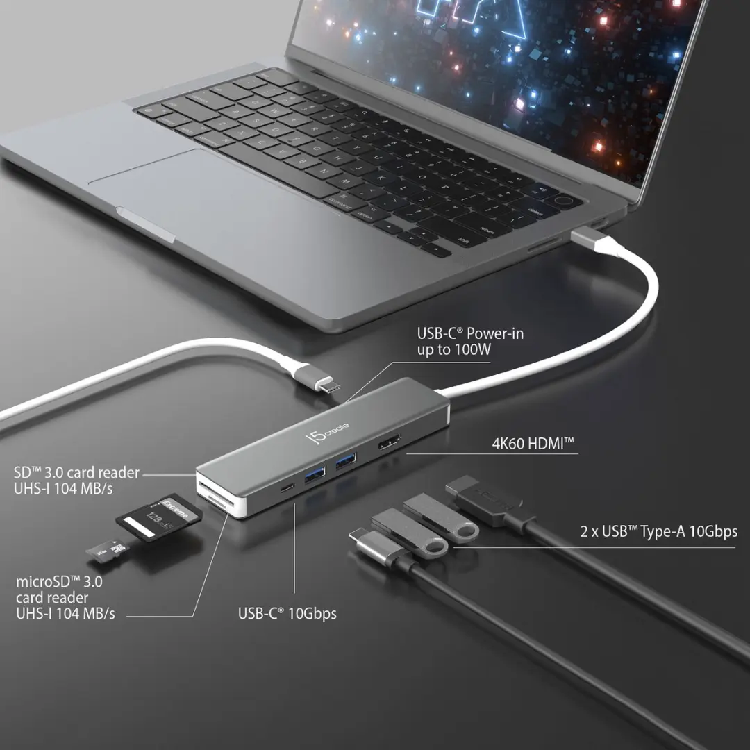j5create JCD390-N Elite 4K60 USB-C Multi-Adapter - Zilver/Wit - afbeelding 3 van 6