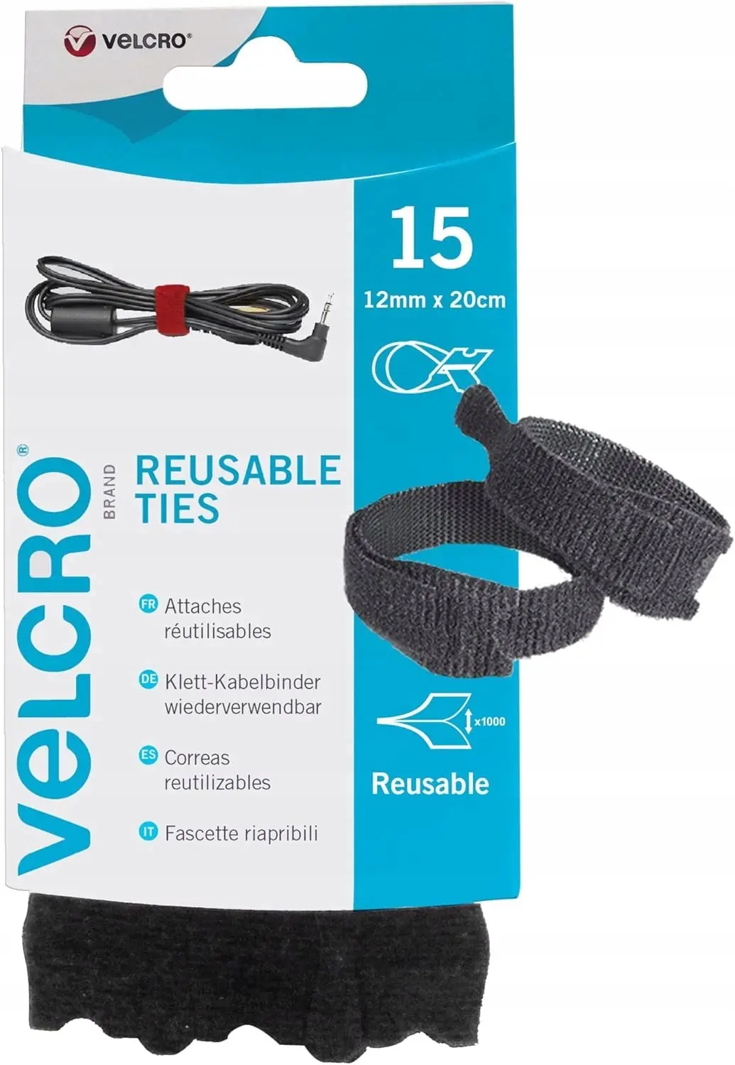 Velcro Klittenband Kabelbinder 20cm Zwart