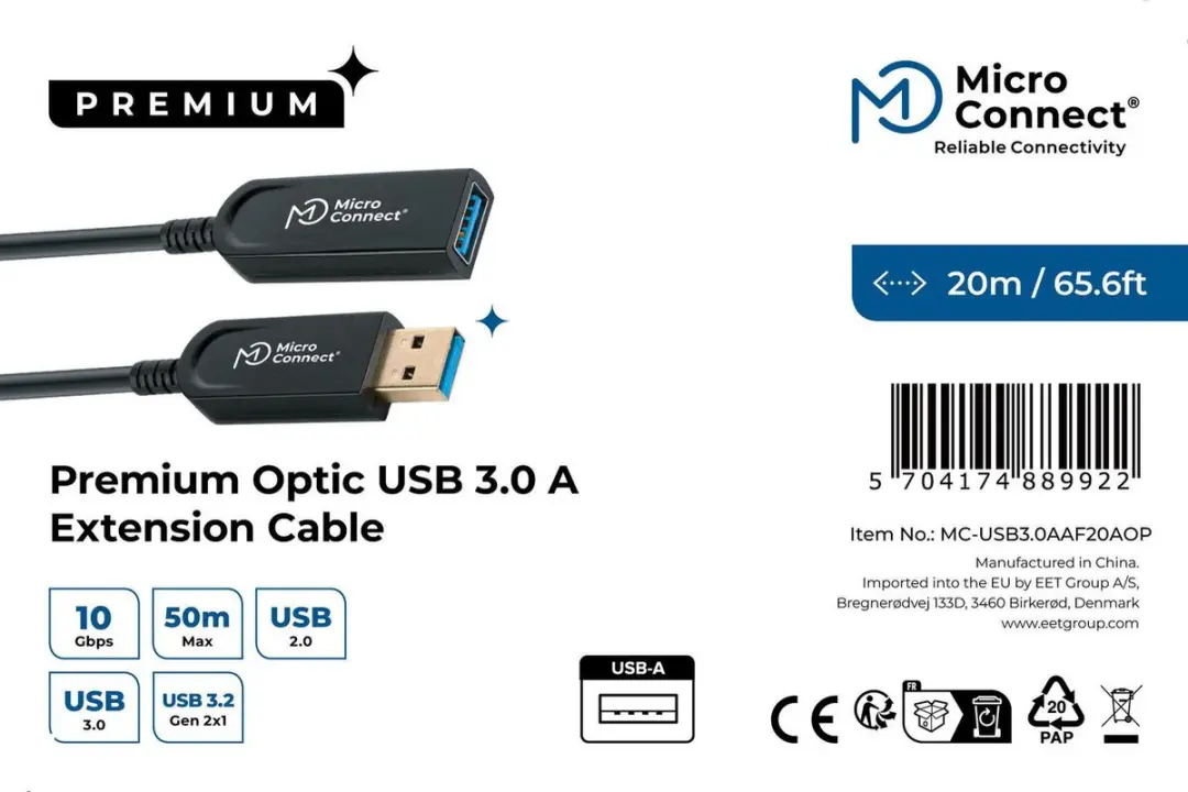 MicroConnect USB3.0AAF20AOP USB-kabel 20m - Zwart - afbeelding 3 van 6