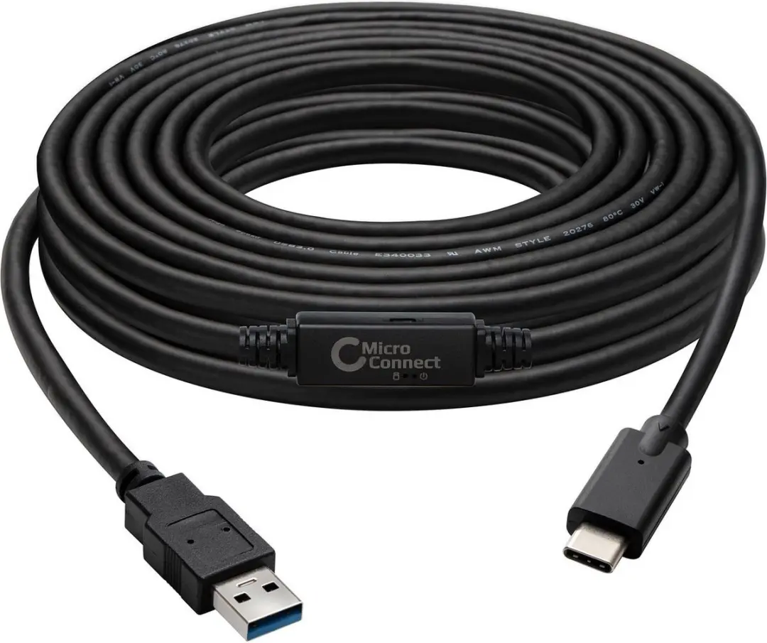 Microconnect USB3.1CA5AMP USB-C naar USB-A kabel 5m - Zwart - afbeelding 2 van 3