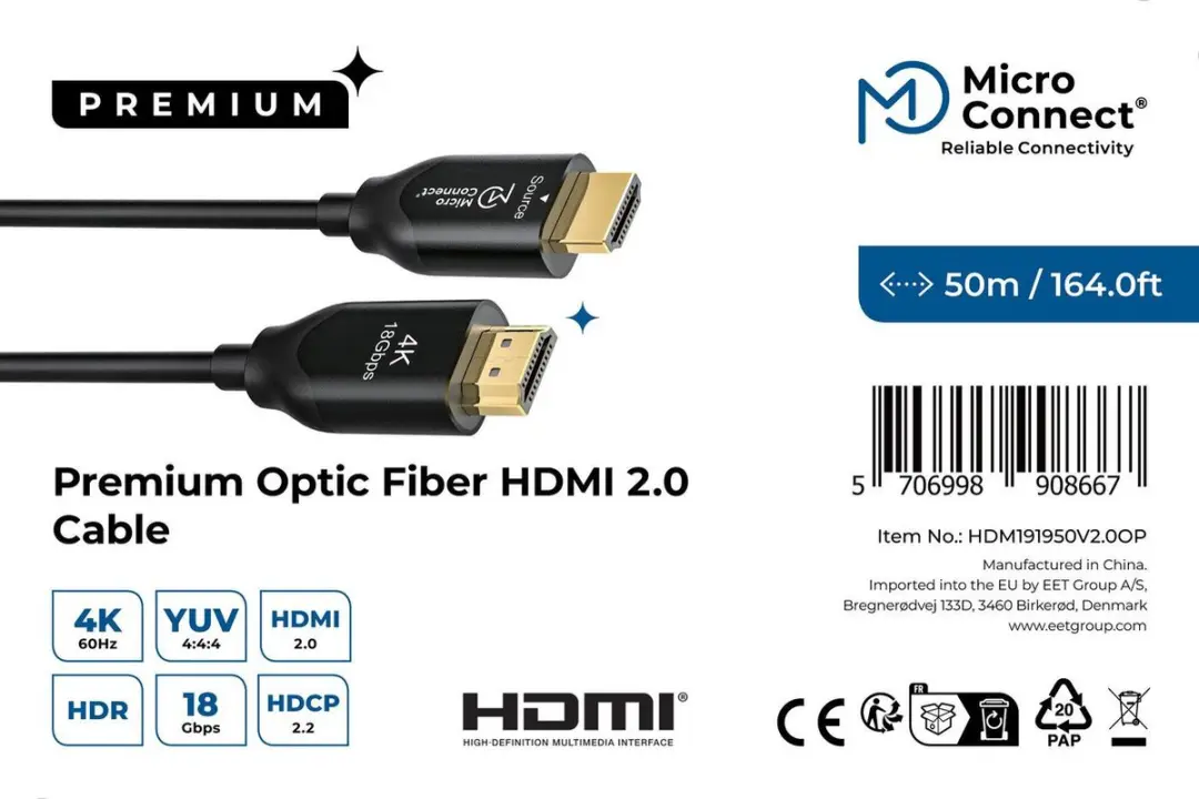 MicroConnect HDMI 2.0 actieve kabel 50m HDM191950V2.0OP - 4K - Zwart - afbeelding 2 van 6