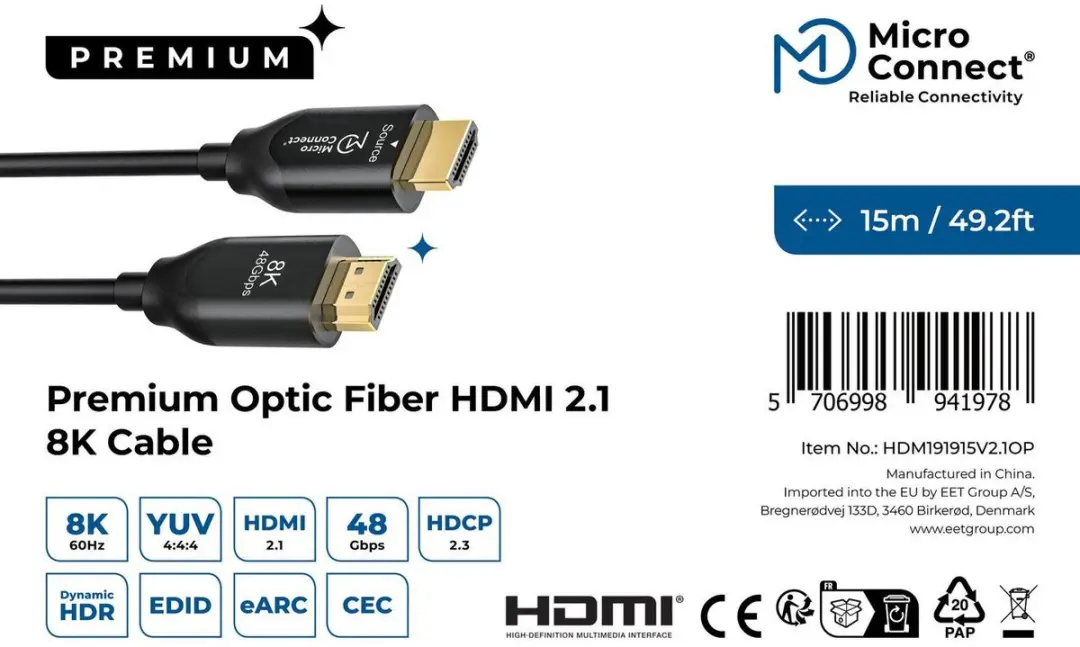 MicroConnect HDM191915V2.1OP HDMI Kabel 15m - Zwart - afbeelding 2 van 6