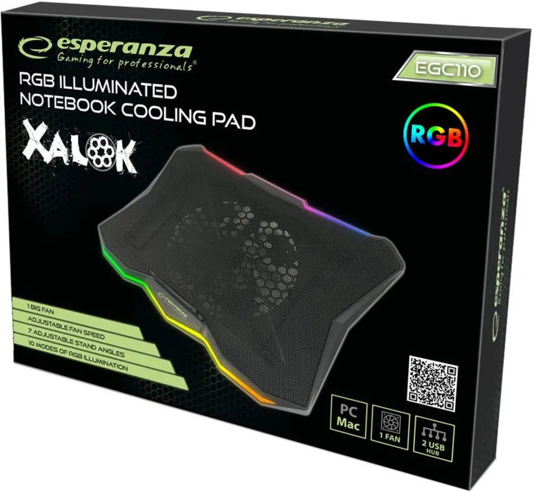 Esperanza XALOK EGC110 Laptop Koelpad - LED RGB - Zwart - afbeelding 5 van 6