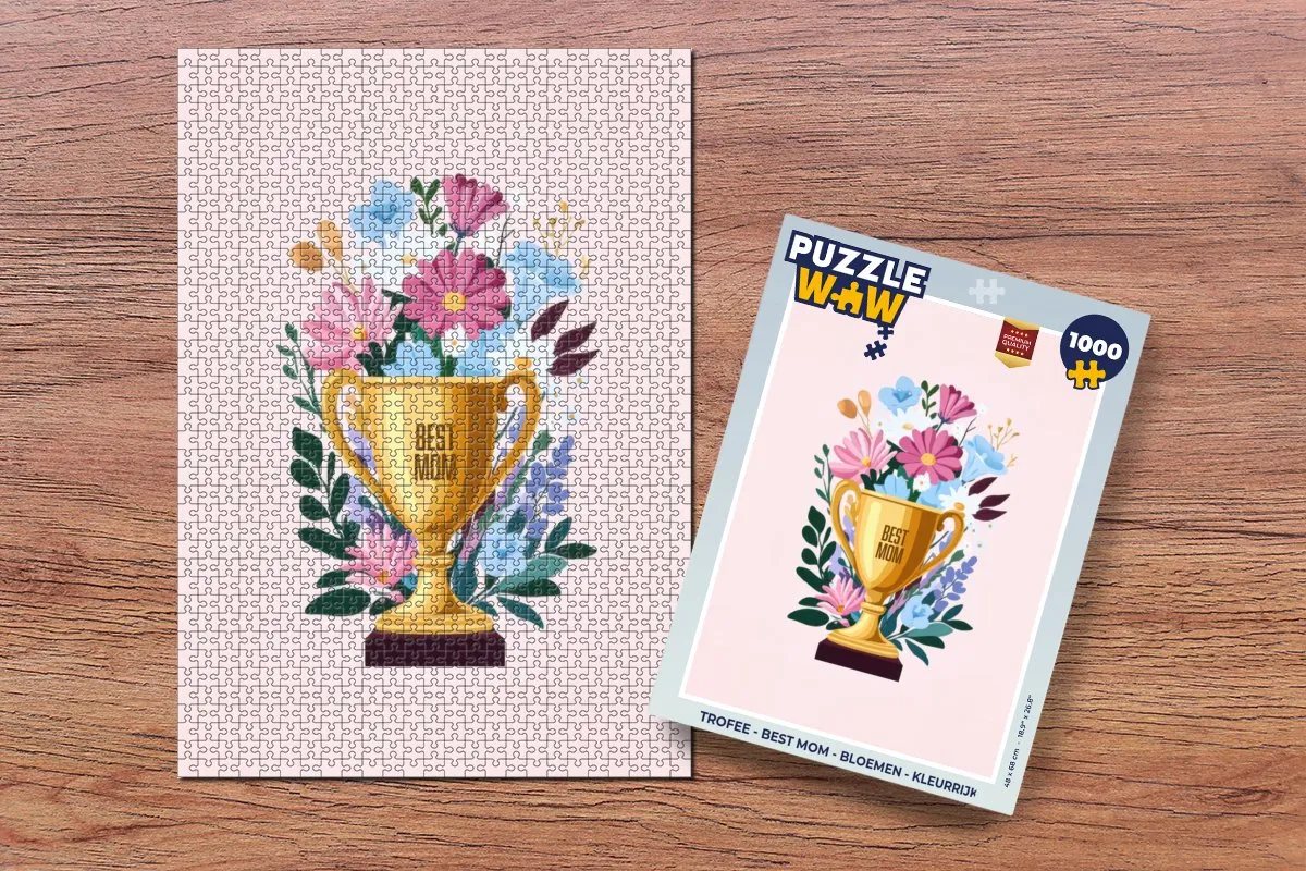 PuzzleWow Trofee - Best Mom Legpuzzel 1000 Stuks - Bloemen & Tekst