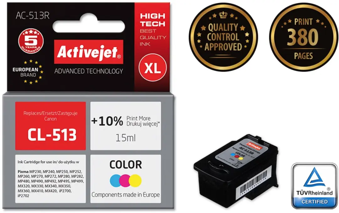 ActiveJet AC-513R Inktcartridge Cyaan/Magenta/Geel 15ml