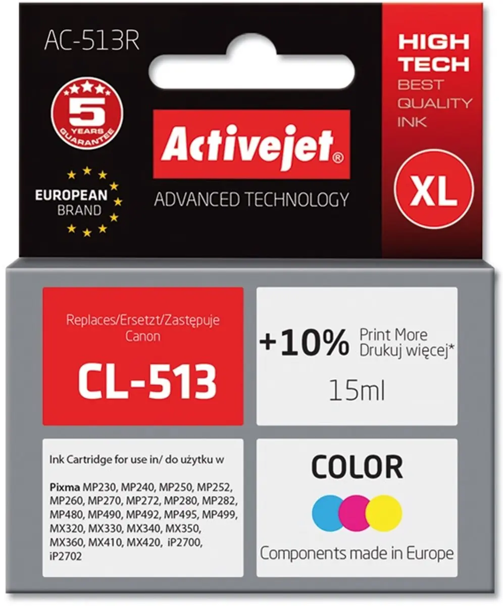 ActiveJet AC-513R Inktcartridge Cyaan/Magenta/Geel 15ml - afbeelding 2 van 6