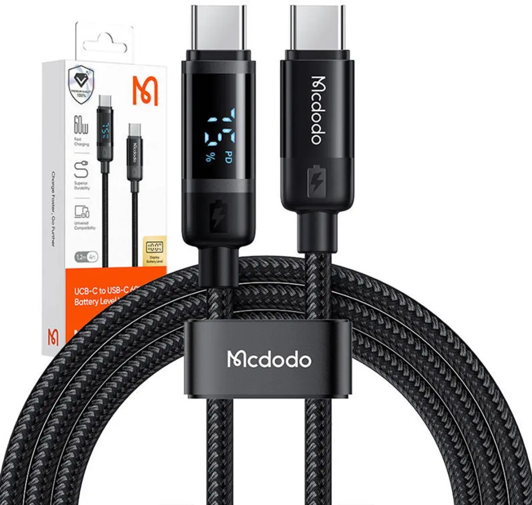 McDodo CA-5780 USB-C Kabel - 60W - 1.2m - Zwart - afbeelding 4 van 5