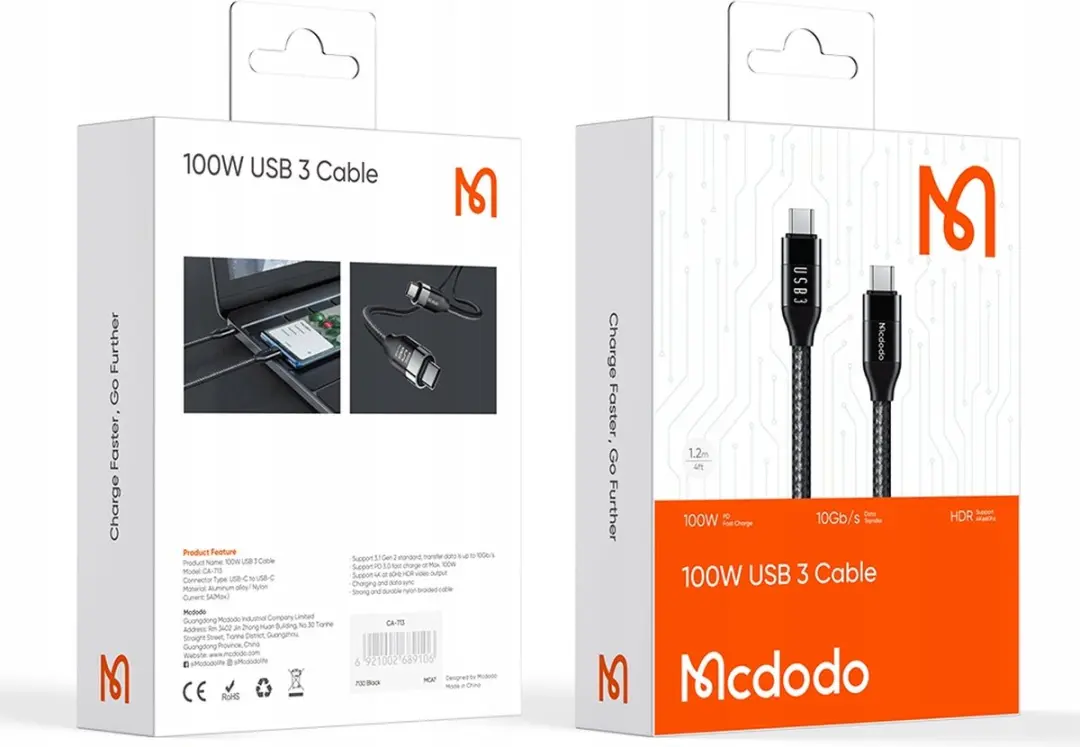 McDodo CA-7132 USB-C Kabel - 100W - Zwart - afbeelding 6 van 6