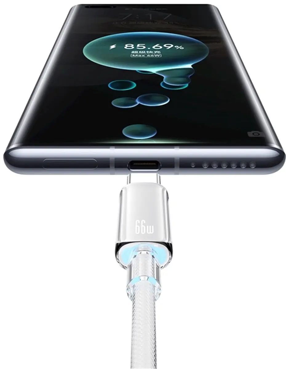USAMS Cloud USB-A naar USB-C Kabel 1,2m - 66W - Wit - afbeelding 2 van 6