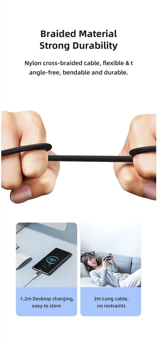 USAMS USB-C naar USB-C kabel 100W 1.2m - Digitaal Display - Zwart - afbeelding 2 van 6
