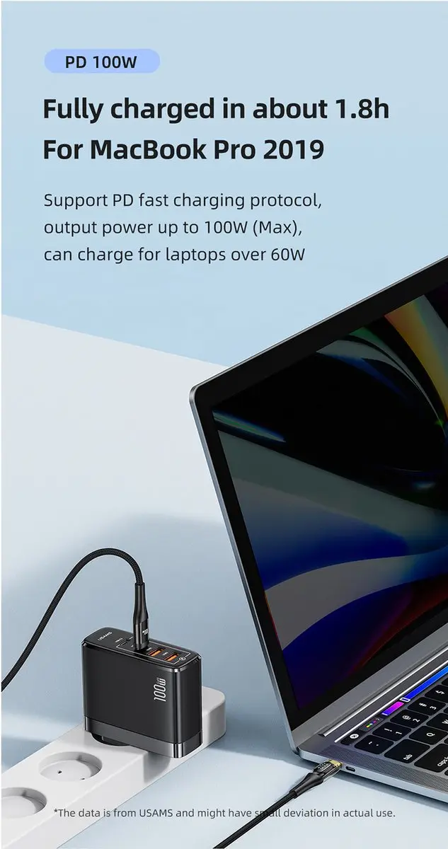 USAMS USB-C naar USB-C kabel 100W 1.2m - Digitaal Display - Zwart - afbeelding 4 van 6