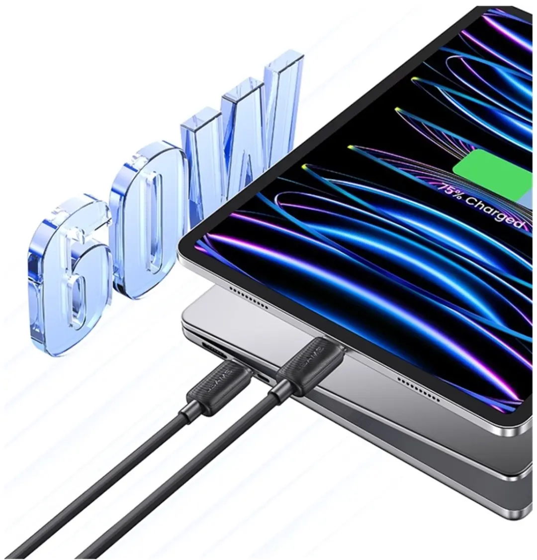 USAMS KY Series US-SJ691 USB-C Kabel 60W - Wit - afbeelding 6 van 6