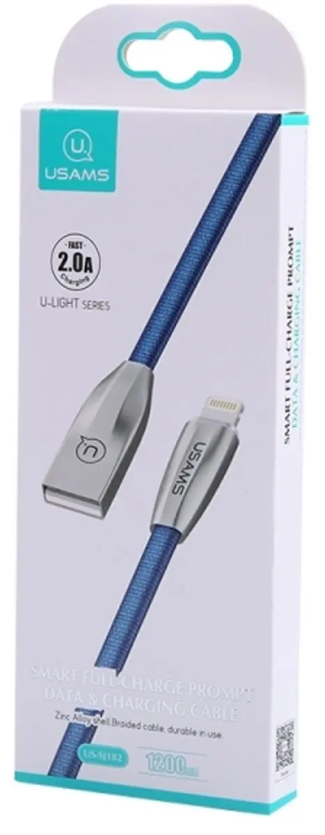 USAMS U-Light Lightning Kabel 1,2m Blauw - afbeelding 2 van 2