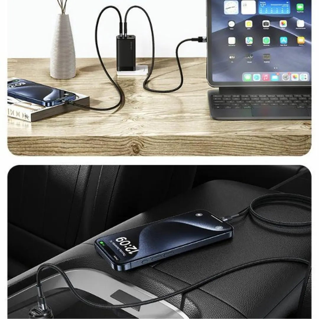 USAMS SJ724ZJ01 USB-C naar USB-C kabel - 60W - 1,2m - Zwart - afbeelding 5 van 5