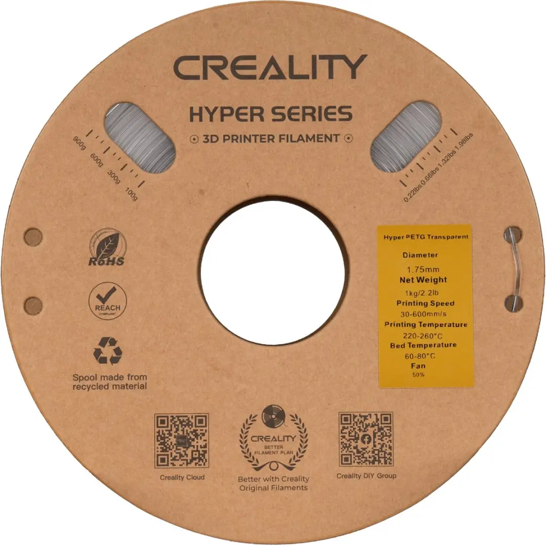 Creality Hyper PETG Filament - 1,75mm - 1kg - Transparant - afbeelding 2 van 6