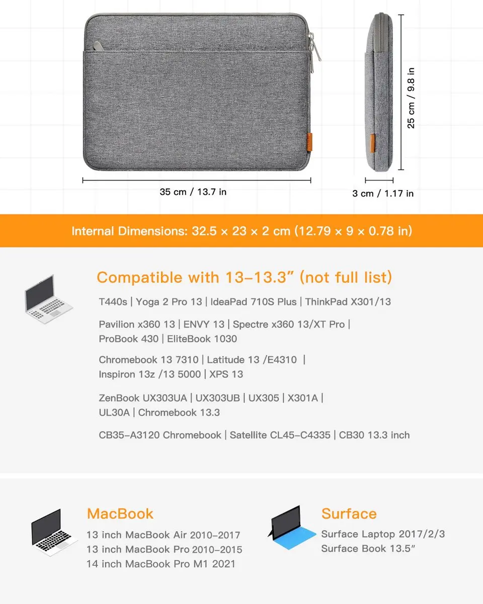 Inateck LB01005-13 Laptoptas - 13.3 inch - Grijs - afbeelding 2 van 6