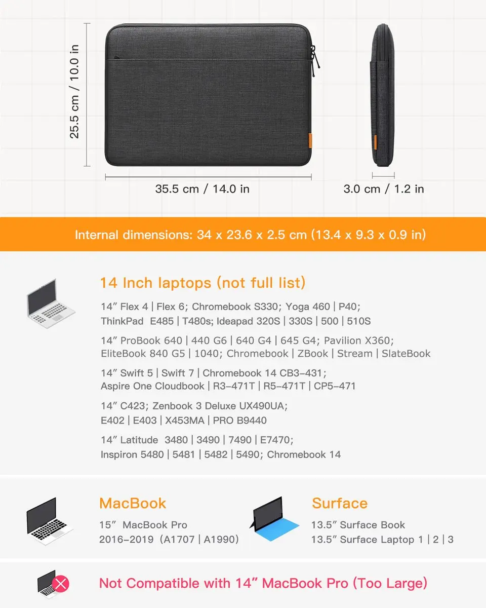 Inateck LB01005-14 Laptoptas 14 inch - Zwart - afbeelding 4 van 6