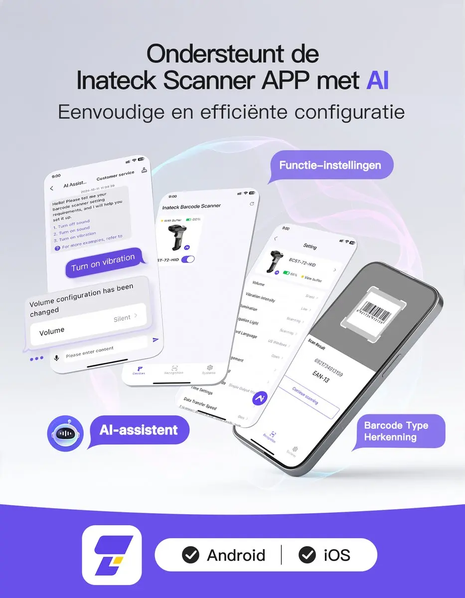Inateck BCST-72 2D Barcodescanner - Zwart/Grijs - afbeelding 3 van 6