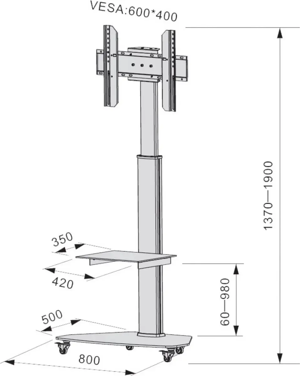 Techly ICA-TR3WH Trolley voor Beeldscherm - Wit - afbeelding 6 van 6