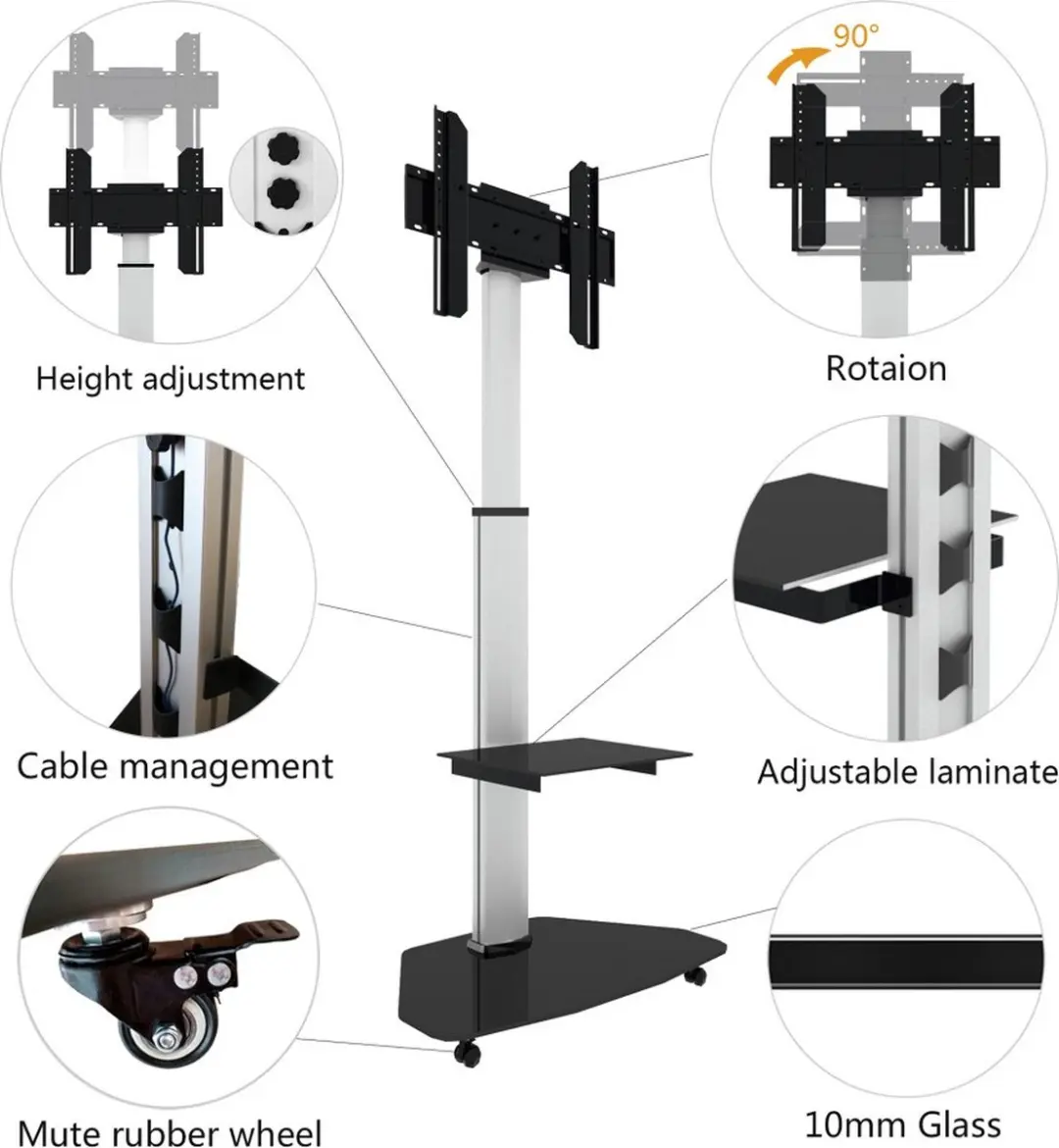 Techly ICA-TR3WH Trolley voor Beeldscherm - Wit - afbeelding 4 van 6