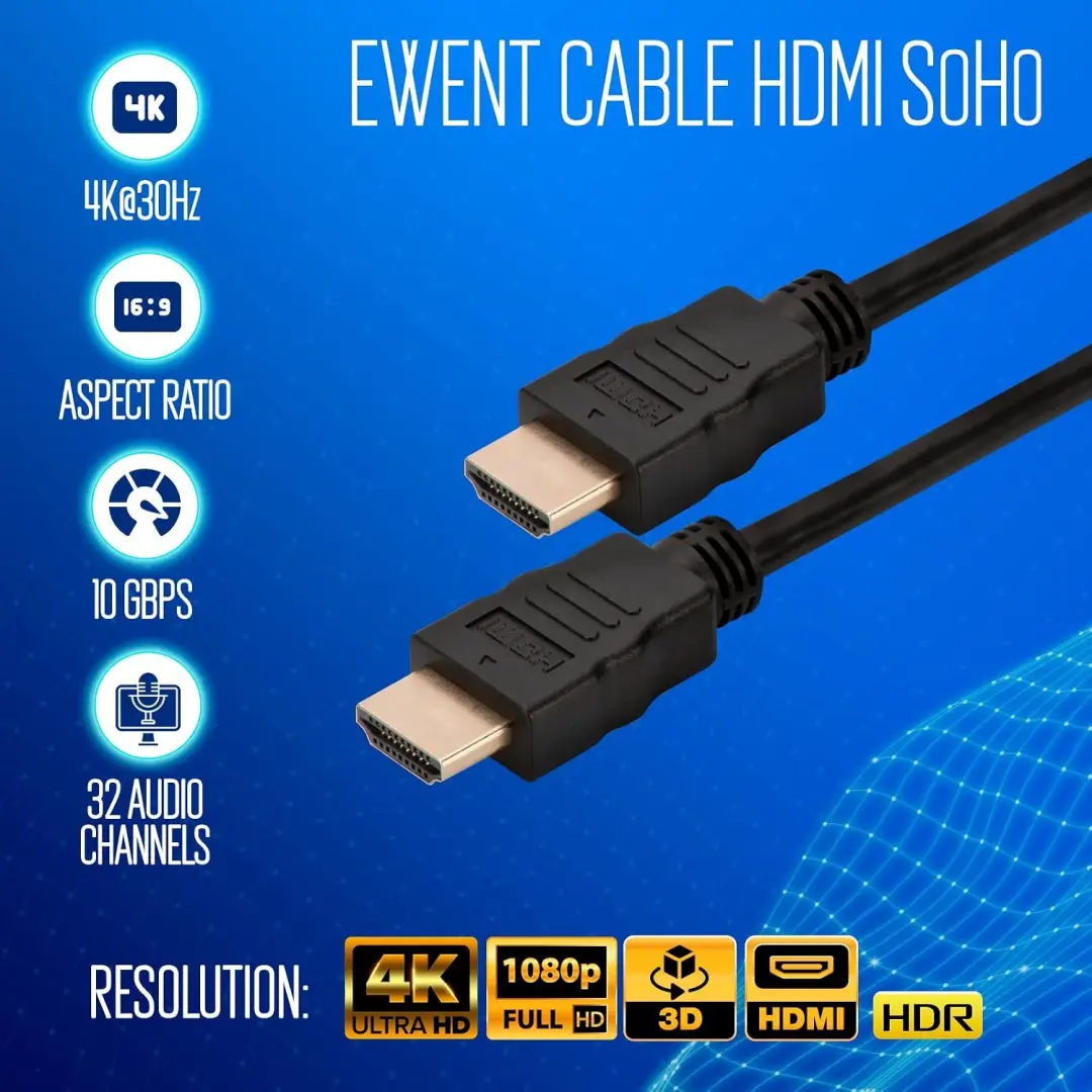 HDMI Kabel met Ethernet 10m - 4K UHD, 3D, Goudkleurig - afbeelding 2 van 6