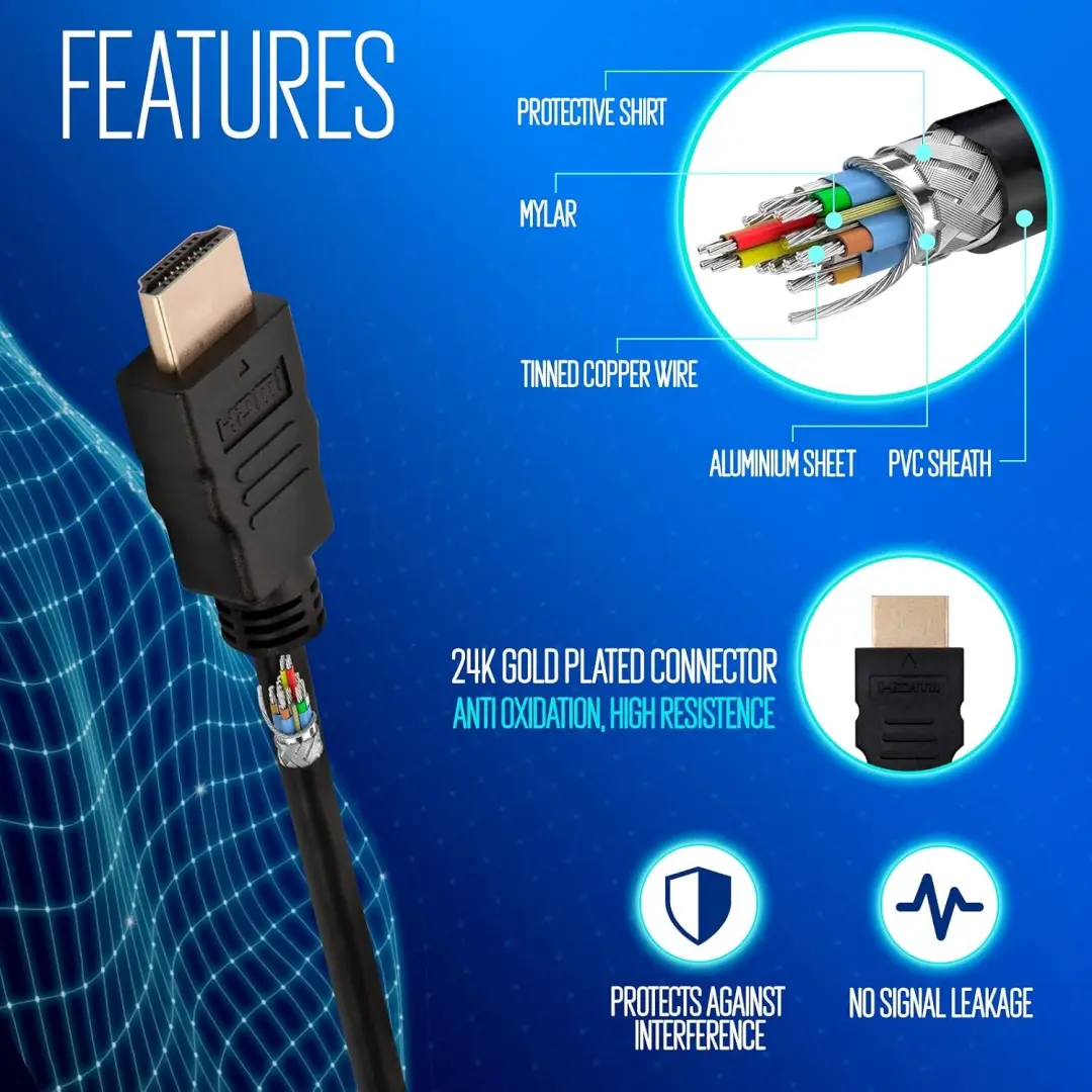 HDMI Kabel met Ethernet 10m - 4K UHD, 3D, Goudkleurig - afbeelding 5 van 6