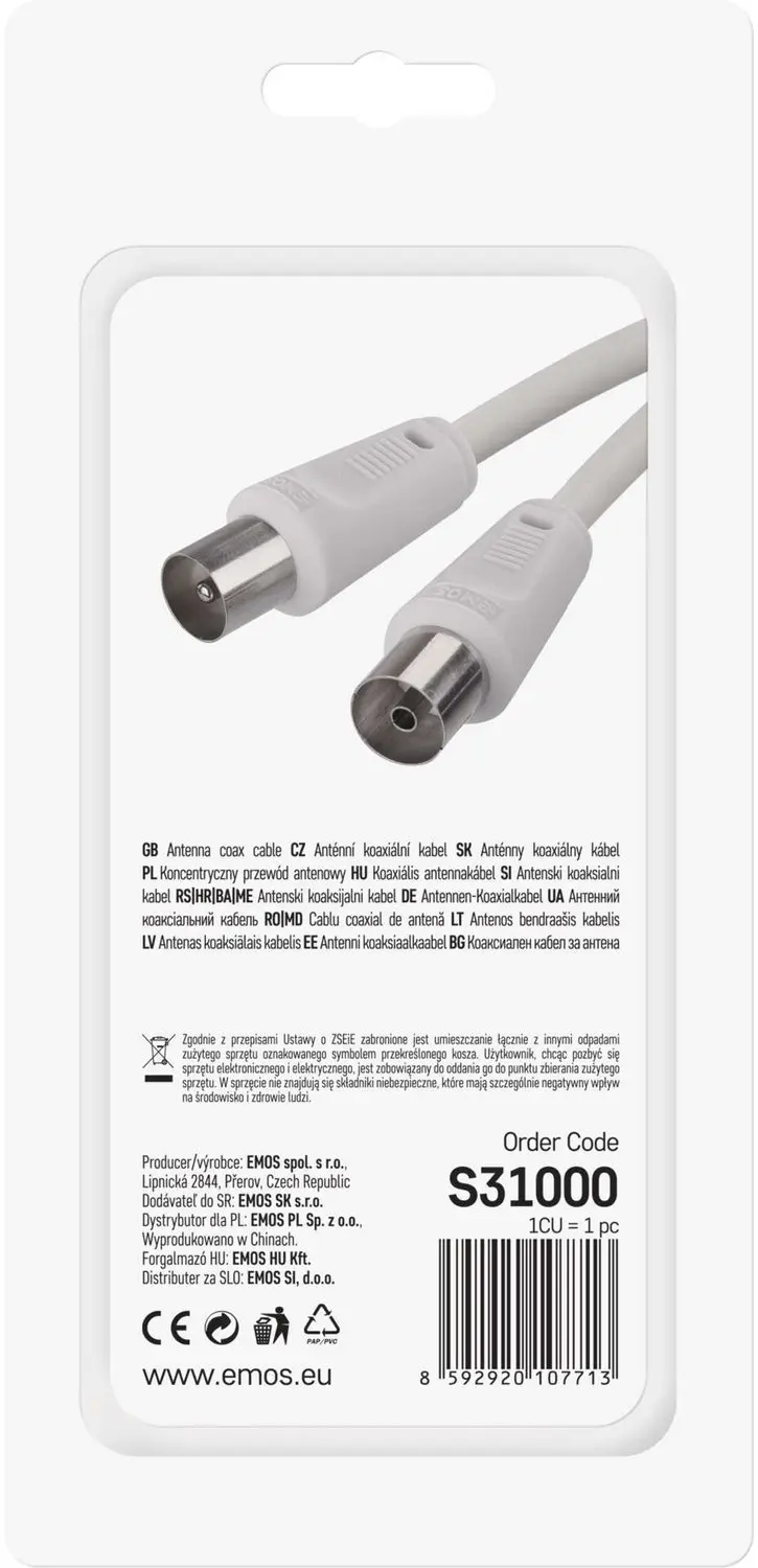 Emos S31000 Coaxkabel - 10m - Rechte Stekkers - afbeelding 2 van 6