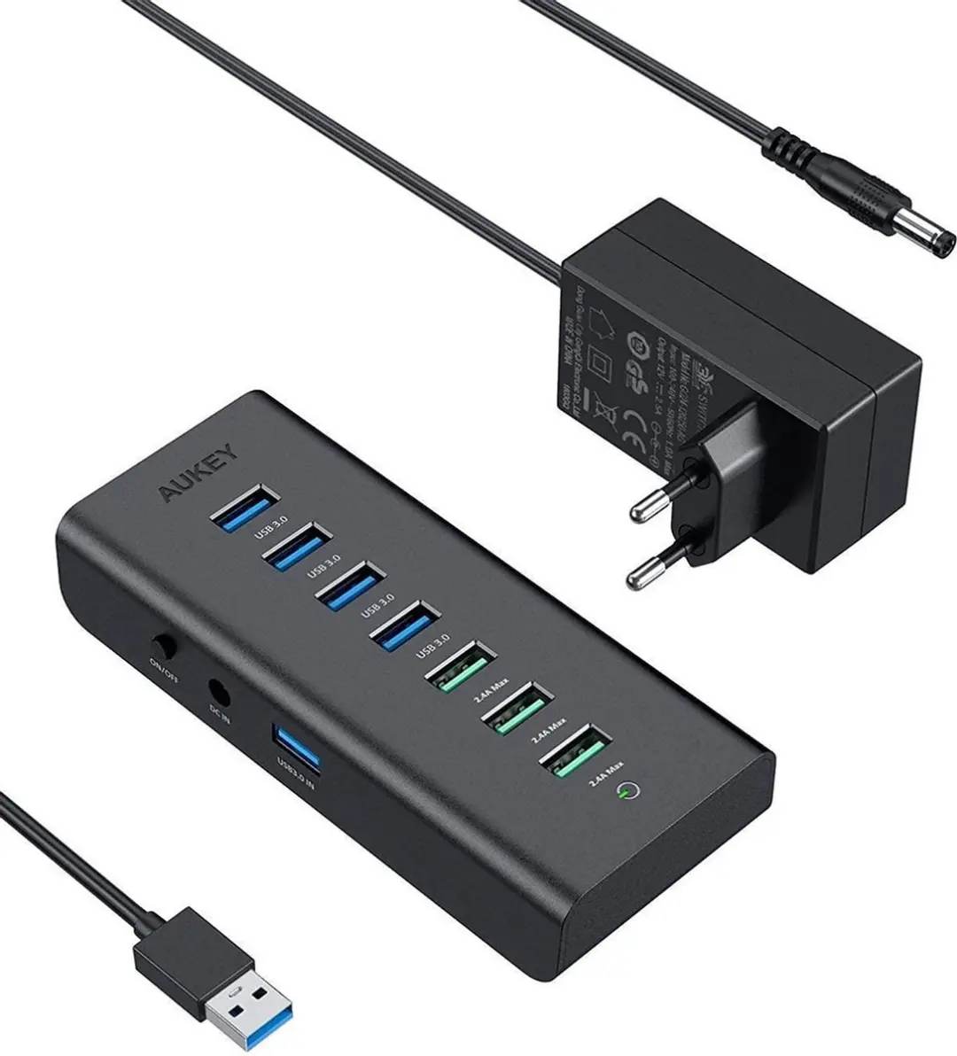 AUKEY USB-hub aangedreven opladen CB-H19, 7-poorts USB 3.0-hub met 3 oplaadpoort