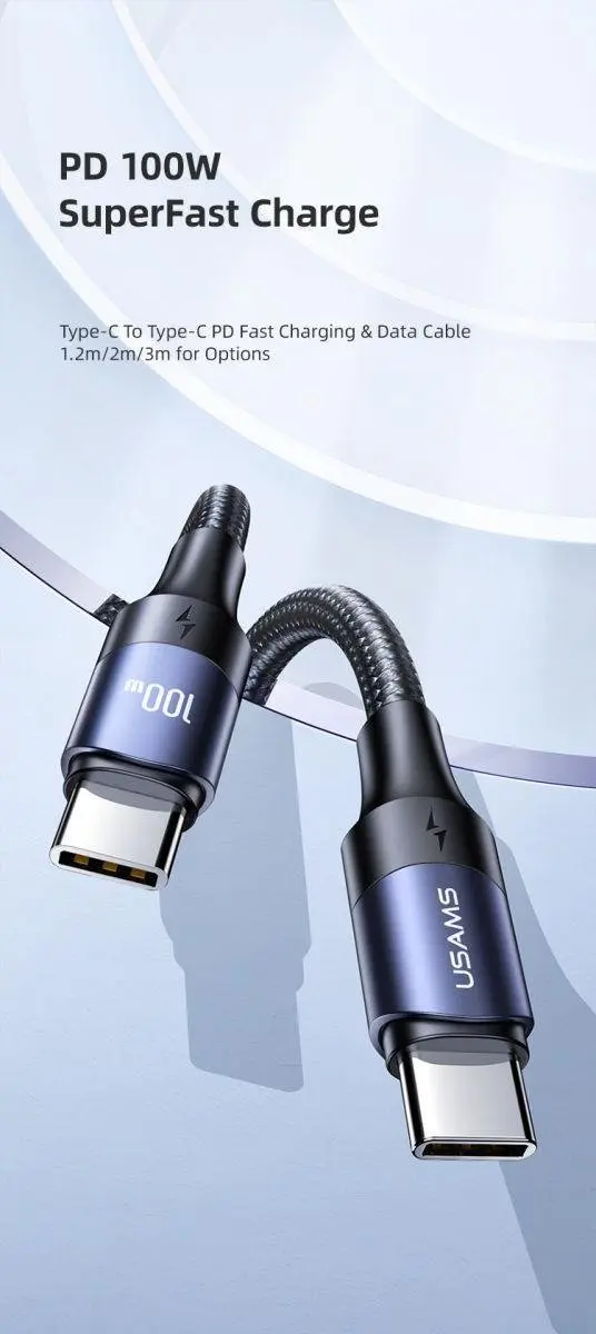 USAMS USB-C Snellaadkabel 100W 5A - 3m - Zwart - afbeelding 3 van 6