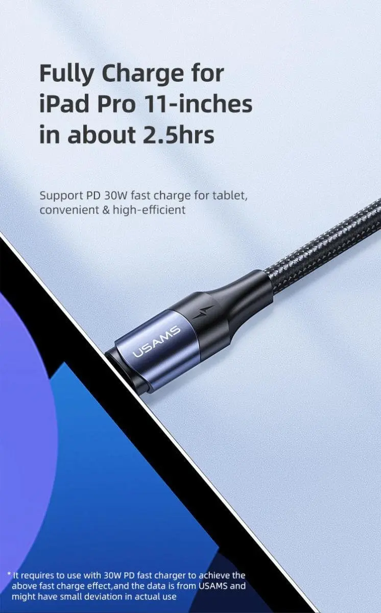 USAMS USB-C Snellaadkabel 100W 5A - 3m - Zwart - afbeelding 6 van 6