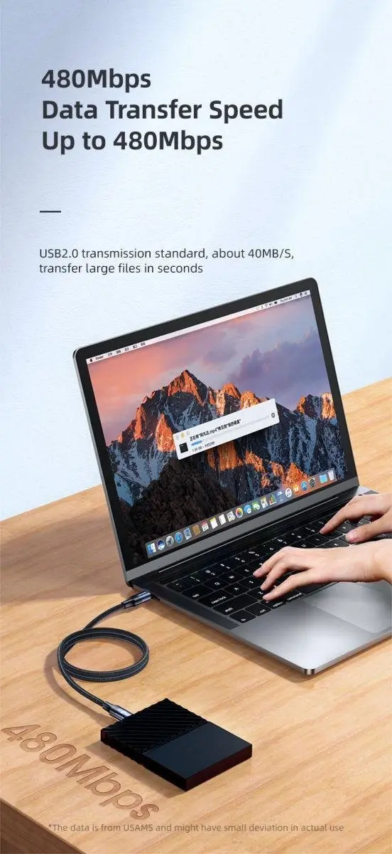 USAMS USB-C Snellaadkabel 100W 5A - 3m - Zwart - afbeelding 4 van 6