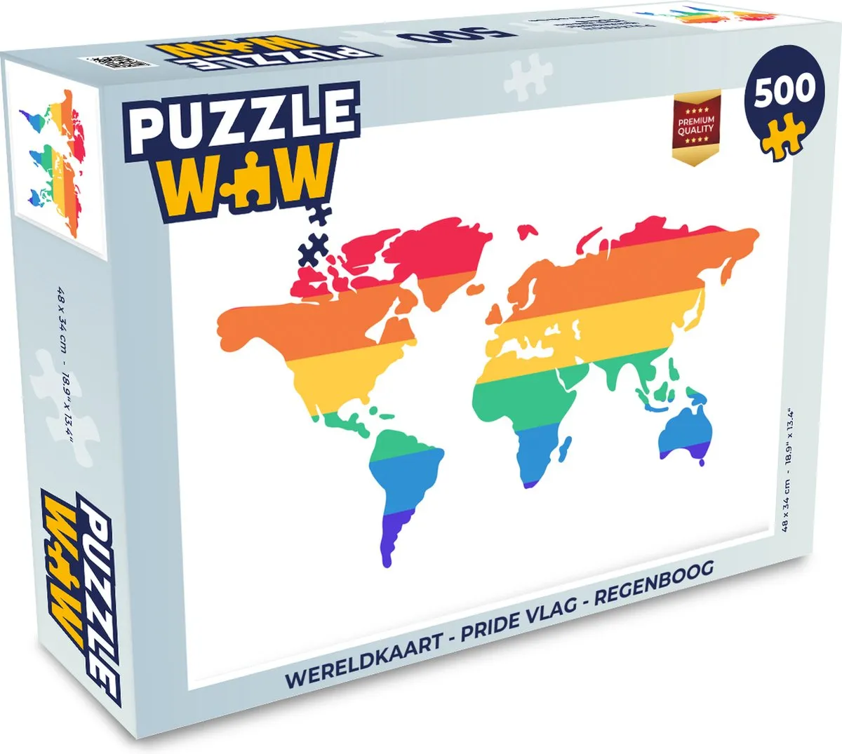 PuzzleWow Wereldkaart Pride Vlag Regenboog Legpuzzel 500 Stuks