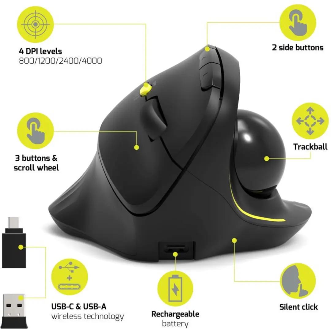 PORT Designs Port Connect 900719 Trackball Muis - Zwart - afbeelding 2 van 6