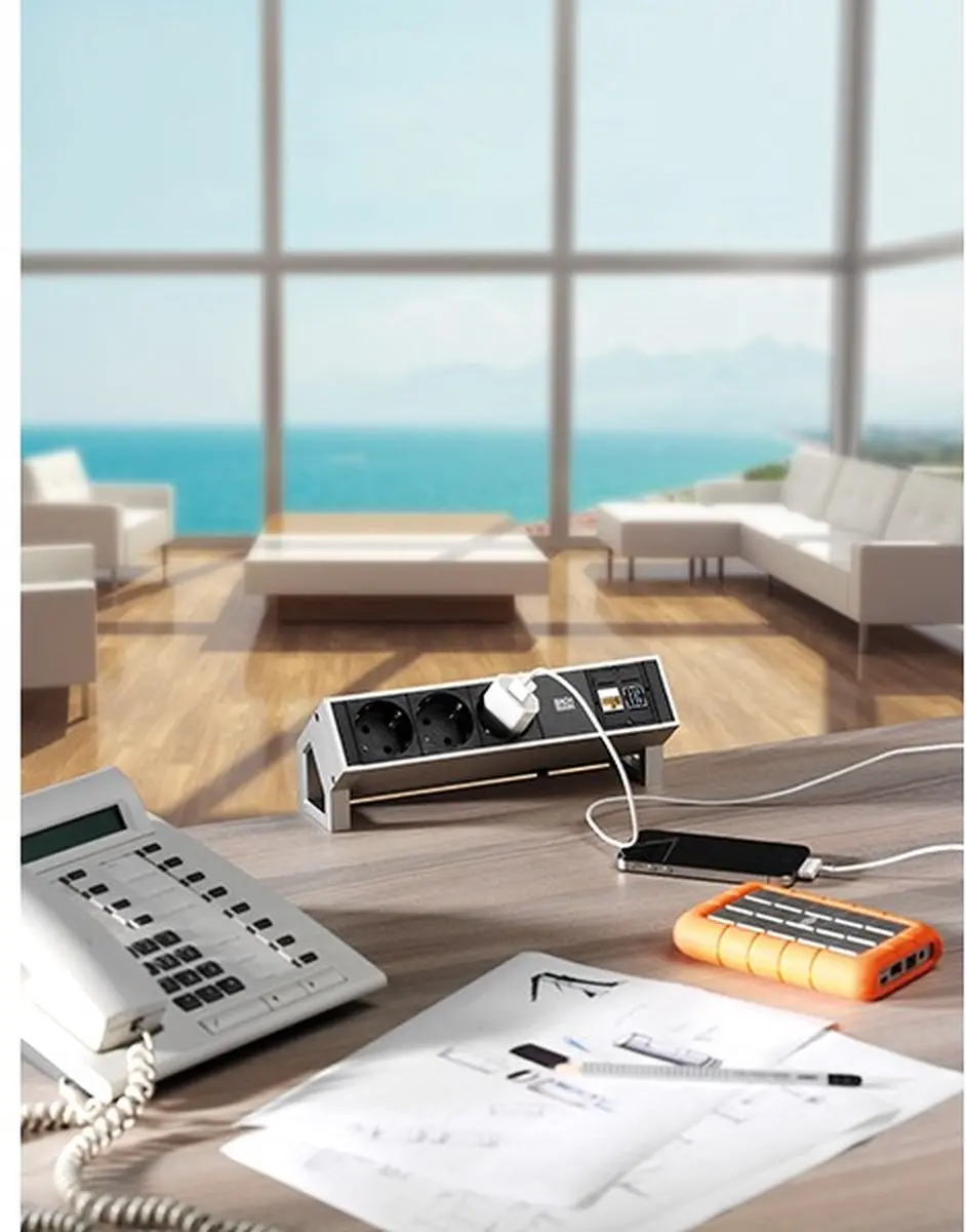 Bachmann DESK2 902.500 Stekkerdoos 3x Type F - RVS - afbeelding 3 van 6