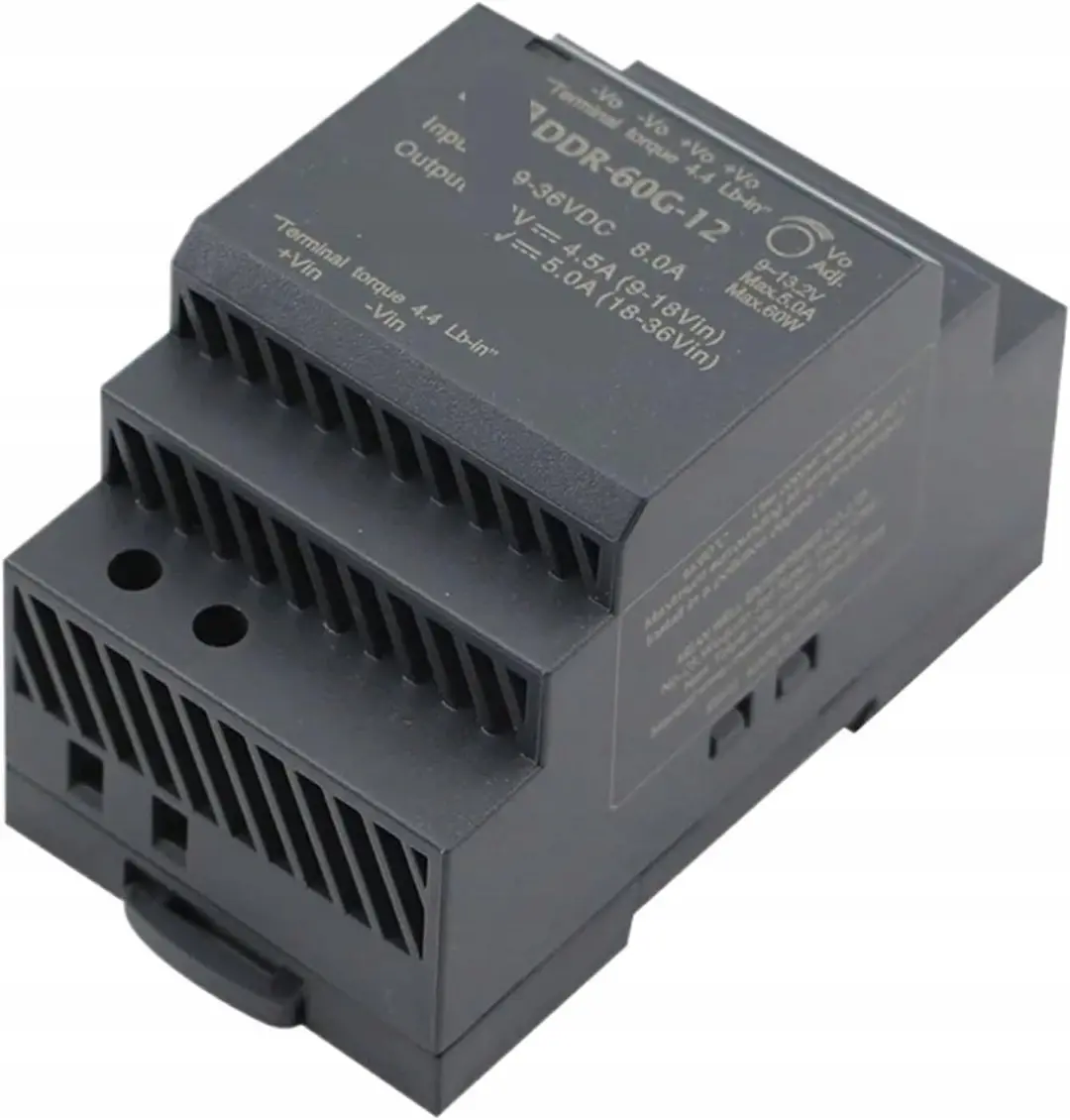 Mean Well DDR-60G-12 DIN-rail DC/DC-converter - 12V 5A 60W - afbeelding 2 van 4