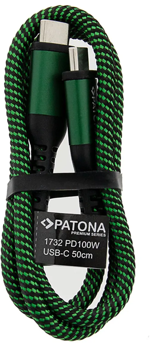 Patona 1732 USB-C naar USB-C Kabel - 0,5 m - Zwart/Groen - afbeelding 2 van 2