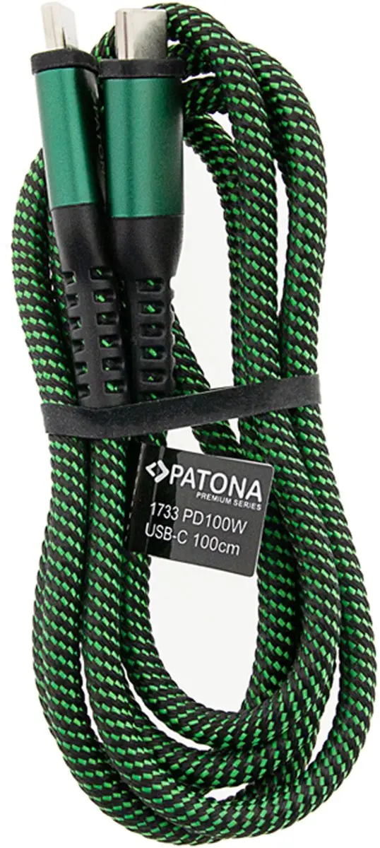 Patona USB-C naar USB-C kabel 1733 - 1m - 100W - Zwart/Groen - afbeelding 2 van 2