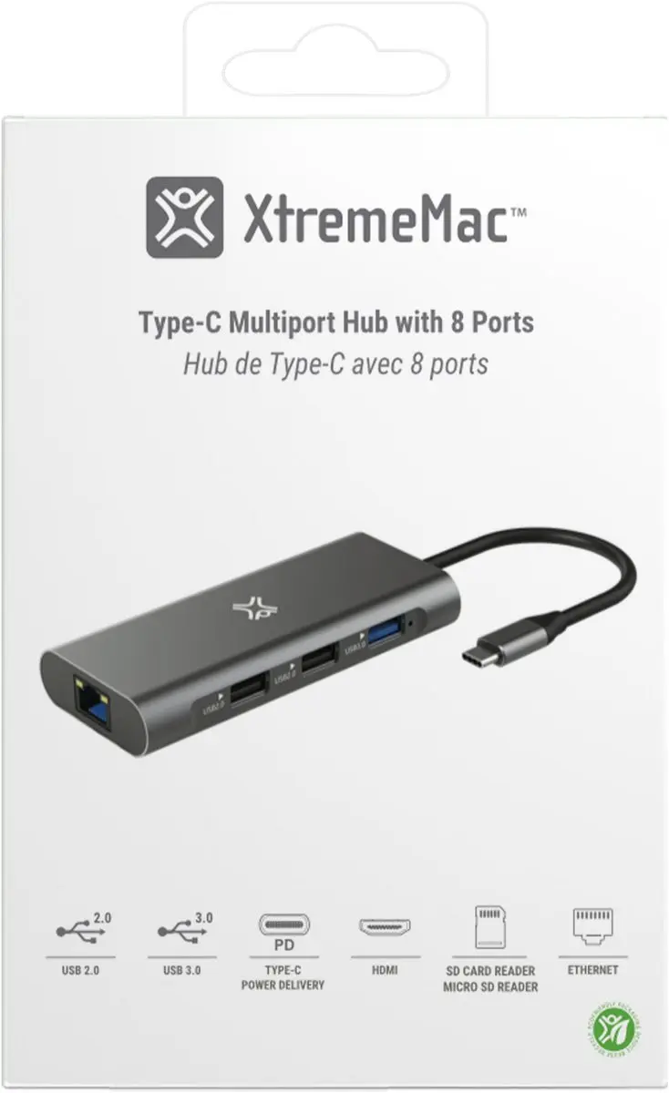 XtremeMac XWH-HUB8-13 USB-C Hub - Grijs - afbeelding 2 van 6